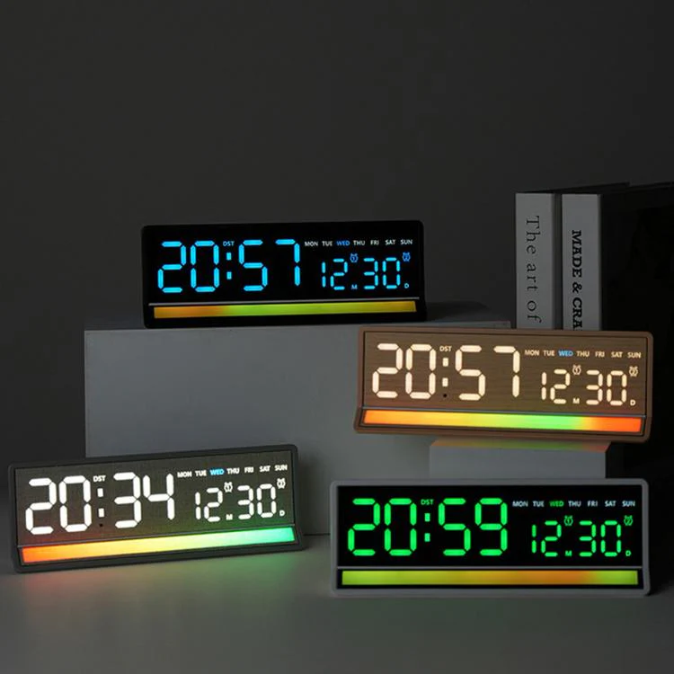 LED Digital Alarm Clock with Sound-Activated RGB Light Large Display with Date/Day/Temperature Support USB Output(5536 Fabric Texture) - Image 2