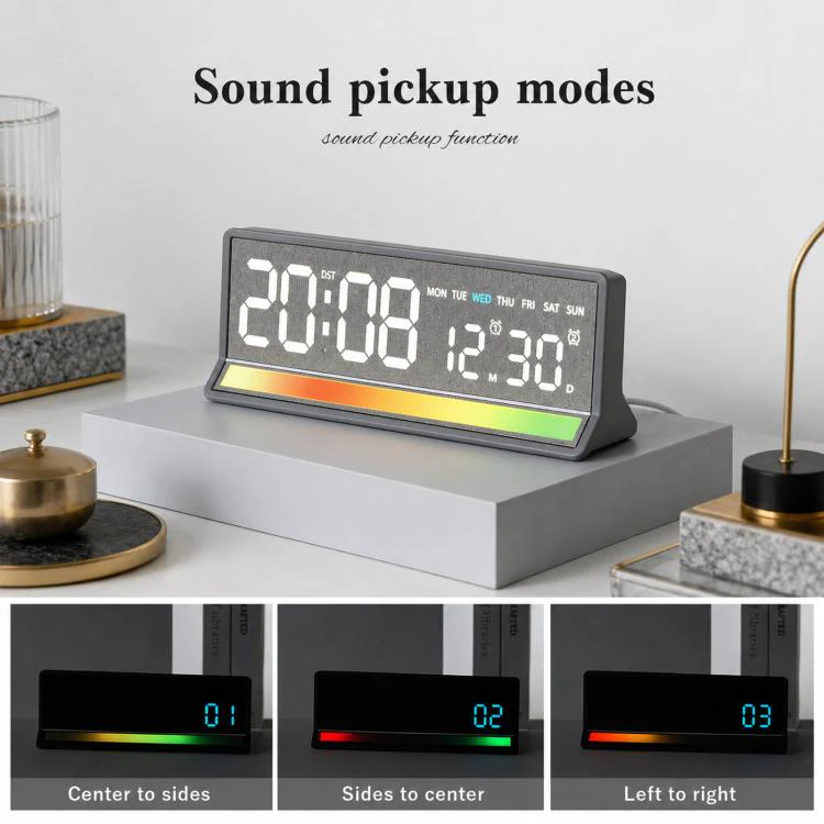 LED Digital Alarm Clock with Sound-Activated RGB Light Large Display with Date/Day/Temperature Support USB Output(6675 Black+White) - Image 4