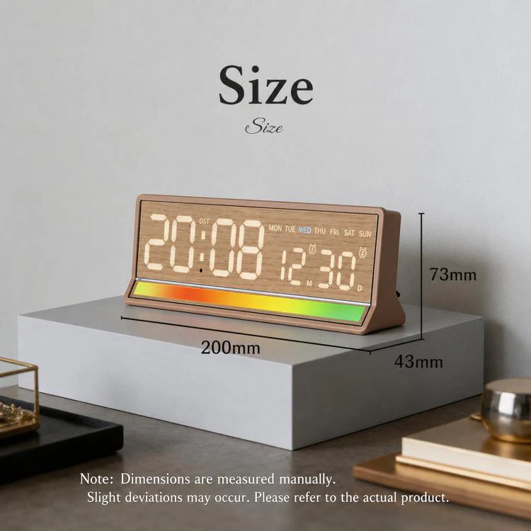LED Digital Alarm Clock with Sound-Activated RGB Light Large Display with Date/Day/Temperature Support USB Output(6675 White+Green) - Image 9