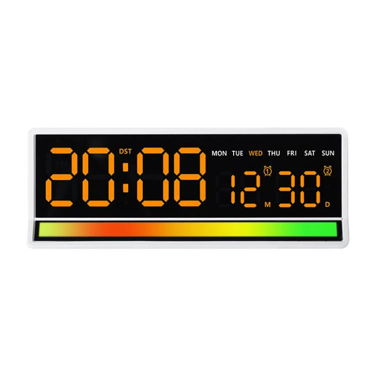 LED Digital Alarm Clock with Sound-Activated RGB Light Large Display with Date/Day/Temperature Support USB Output(6675 White+Orange)