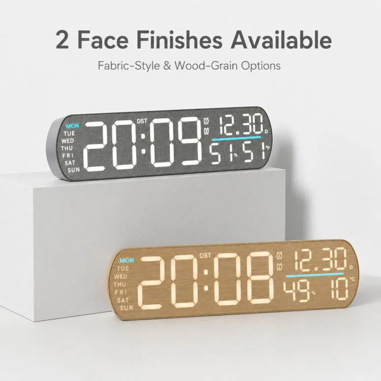 LED Digital Alarm Clock  With Temperature Display DST Dual Alarm 6665A Wood Grain - Image 3