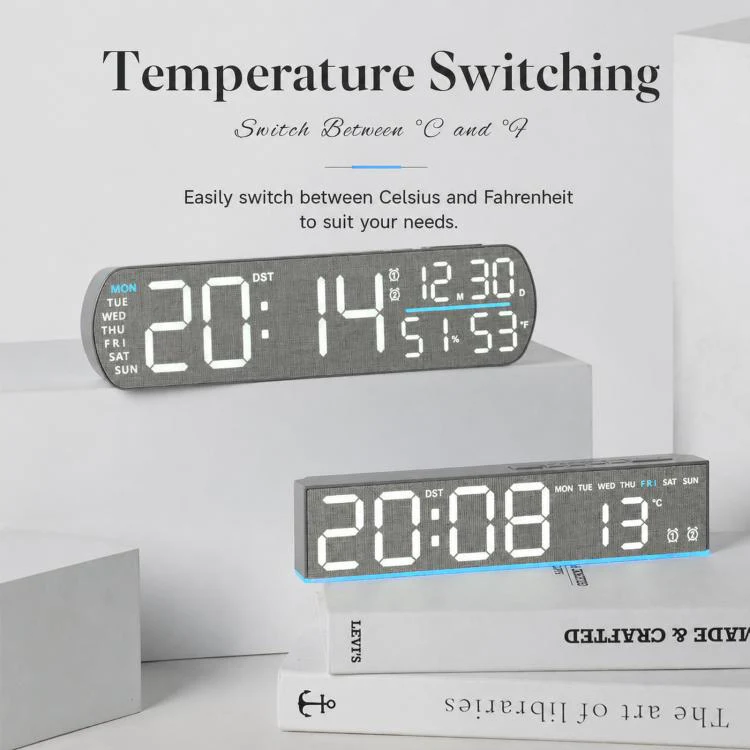 LED Digital Alarm Clock  With Temperature Display DST Dual Alarm 6665A Wood Grain - Image 4
