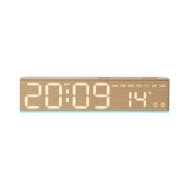 LED Digital Alarm Clock  With Temperature Display DST Dual Alarm 6686A Wood Grain - Image 2