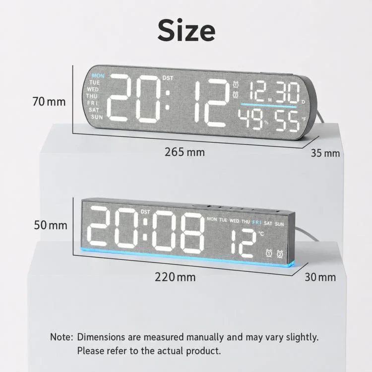 LED Digital Alarm Clock  With Temperature Display DST Dual Alarm 6686A Wood Grain - Image 9