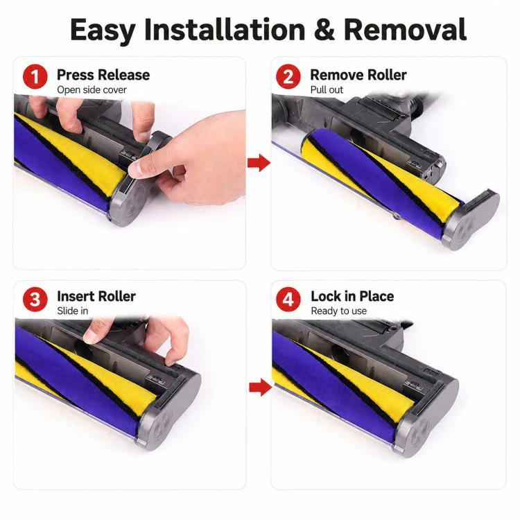 LED Fluffy Slim Set For Dyson V7 V8 V10 V11 V15 Soft Cleaner Head With Carbon Fiber Bristle Roller Kit - Image 7