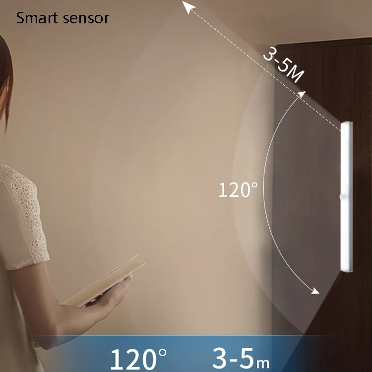 LED Human Body Induction Lamp Long Strip Charging Cabinet Lamp Strip, Size: 10cm(Silver and Warm Light) - Image 3