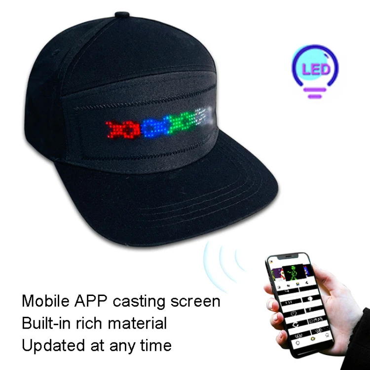 LED Luminous Advertising Hat DIY Words Pixel Lighting Rechargeable Bluetooth APP Control Scrolling Message Flexible Cap(Mixed Color Letter Black) - Image 6
