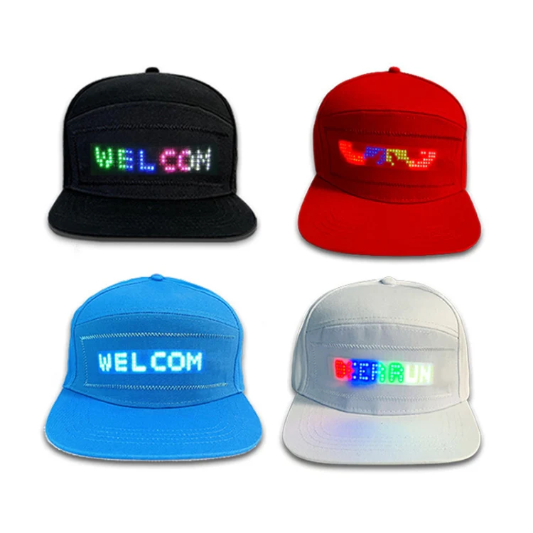 LED Luminous Advertising Hat DIY Words Pixel Lighting Rechargeable Bluetooth APP Control Scrolling Message Flexible Cap(Mixed Color Letter Red) - Image 2