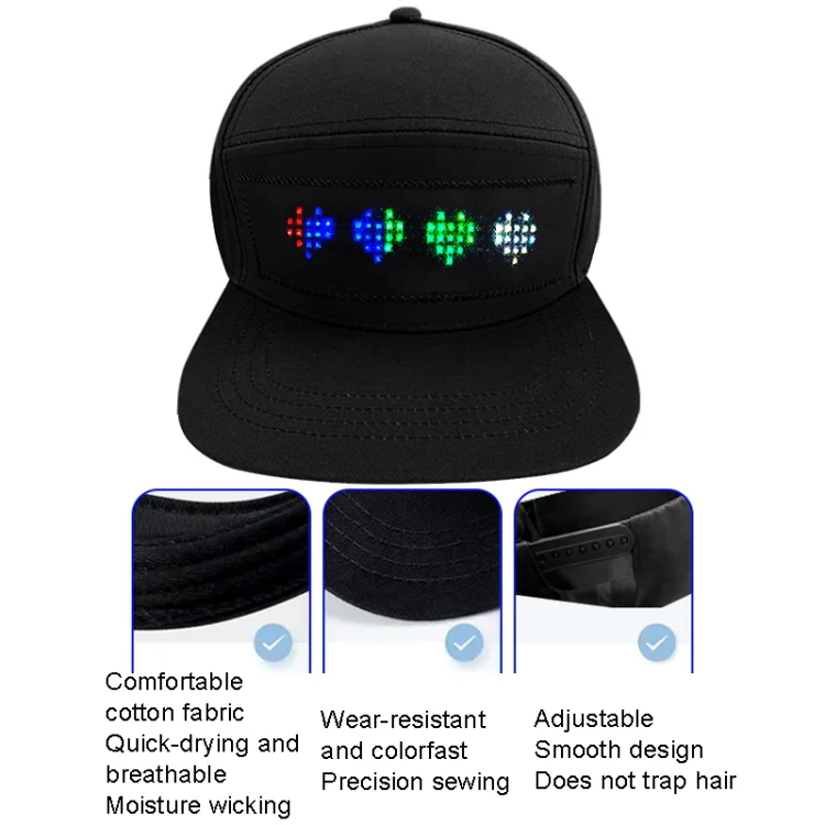 LED Luminous Advertising Hat DIY Words Pixel Lighting Rechargeable Bluetooth APP Control Scrolling Message Flexible Cap(Mixed Color Letter White) - Image 3