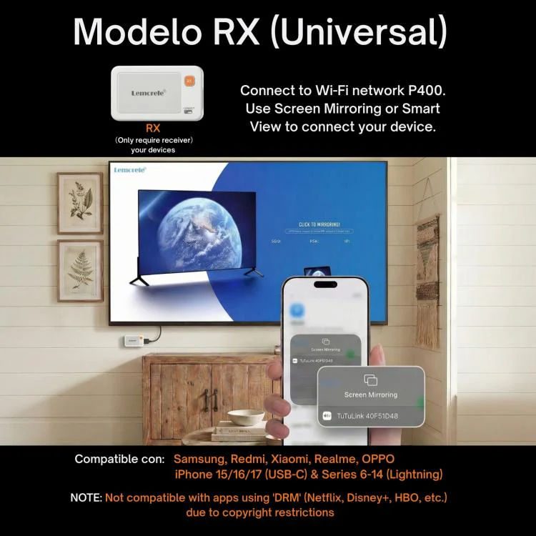 Lemorele P400 Wireless Video Transmission USB-C Transmitter 1080P HDMI-compatible Adapter - Image 4