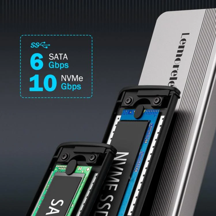 Lemorele SD2L Dual-Bay M.2 Enclosure NVMe SATA 10Gbps High-Speed Adapter - Image 3