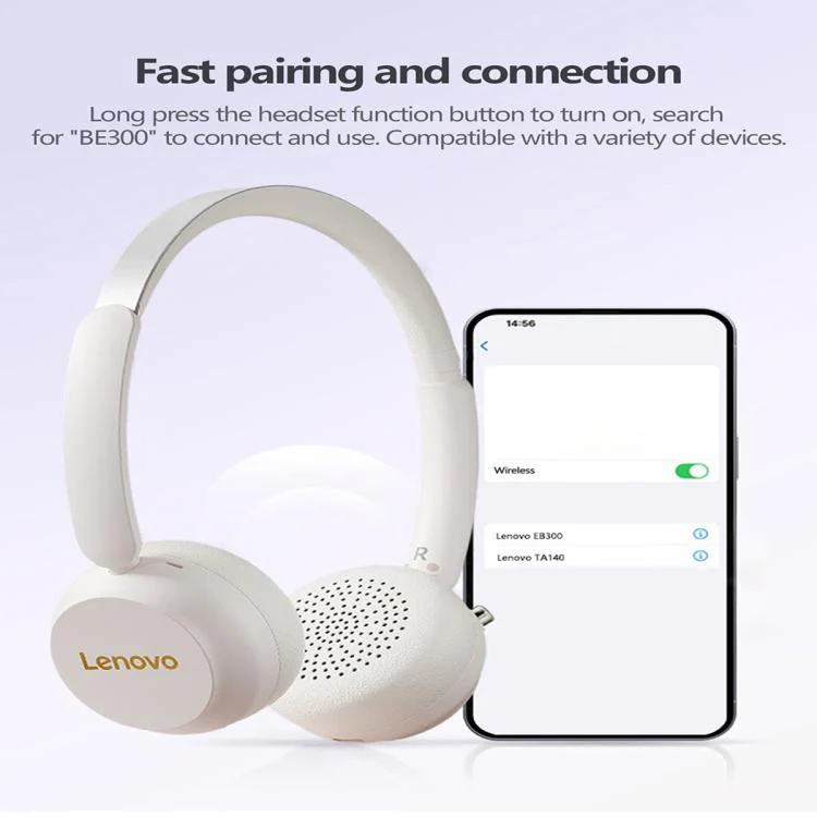 Lenovo EB300 Over-Ear AI Call Noise Reduction Bluetooth Earphone(Dark Black) - Image 8