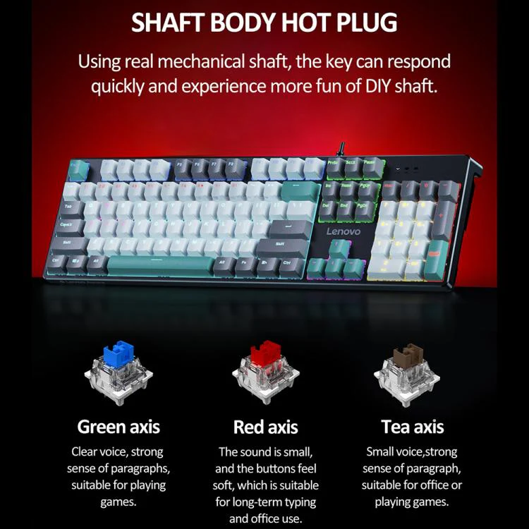 Lenovo GK10 RGB 104 Keys Wired Mechanical Keyboard, Type:Blue Axis(Cherry White) - Image 6