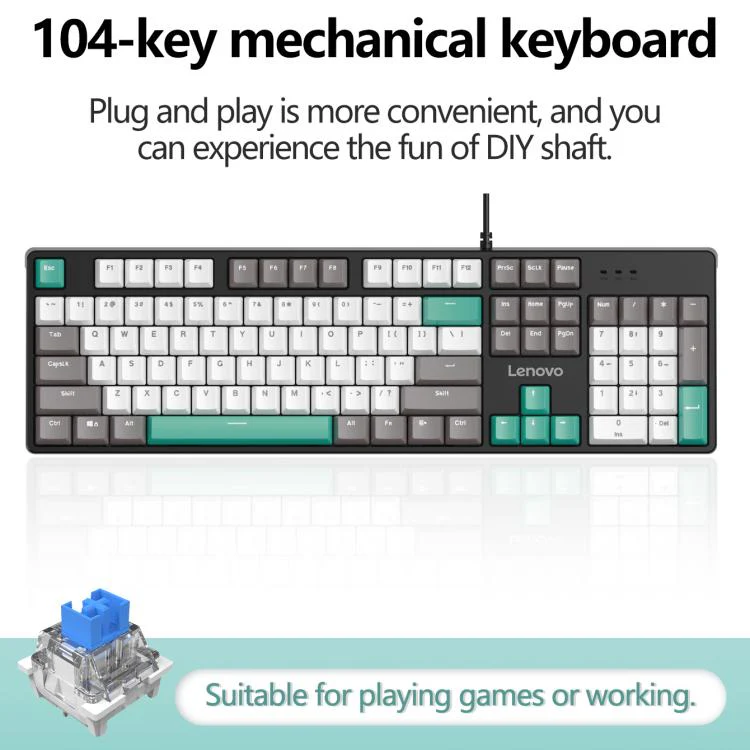 Lenovo GK10 RGB 104 Keys Wired Mechanical Keyboard, Type:Blue Axis(Green Gray) - Image 2