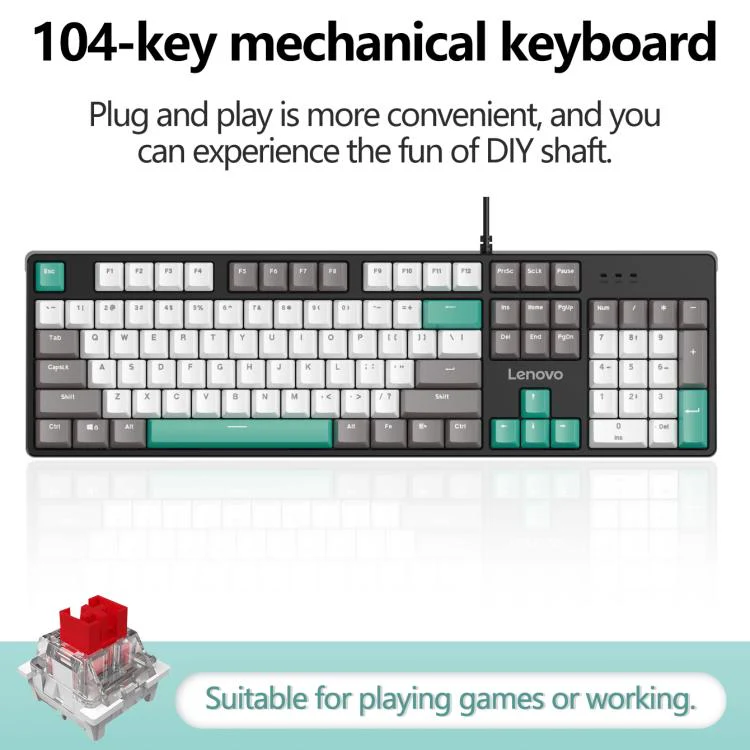 Lenovo GK10 RGB 104 Keys Wired Mechanical Keyboard, Type:Red Axis(Green Gray) - Image 2