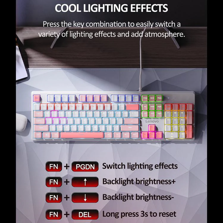 Lenovo GK10 RGB 104 Keys Wired Mechanical Keyboard, Type:Red Axis(Green Gray) - Image 4