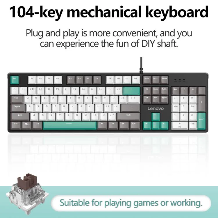 Lenovo GK10 RGB 104 Keys Wired Mechanical Keyboard, Type:Tea Axis(Green Gray) - Image 2