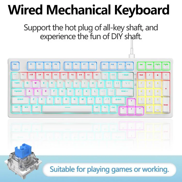 Lenovo GK10 RGB 98 Keys Wired Mechanical Keyboard, Type:Blue Axis(White) - Image 2