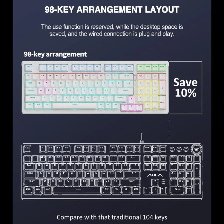 Lenovo GK10 RGB 98 Keys Wired Mechanical Keyboard, Type:Red Axis(Black) - Image 11
