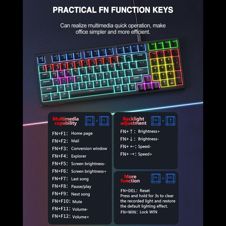 Lenovo GK10 RGB 98 Keys Wired Mechanical Keyboard, Type:Red Axis(White) - Image 10
