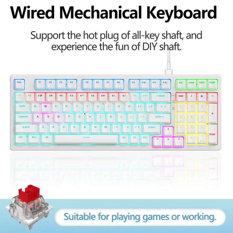 Lenovo GK10 RGB 98 Keys Wired Mechanical Keyboard, Type:Red Axis(White) - Image 2
