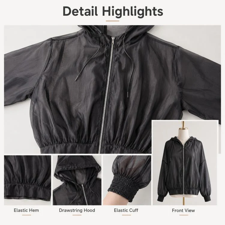 Lightweight Hooded Sun Protection Women Coat, Size:Free Size(Black) - Image 10