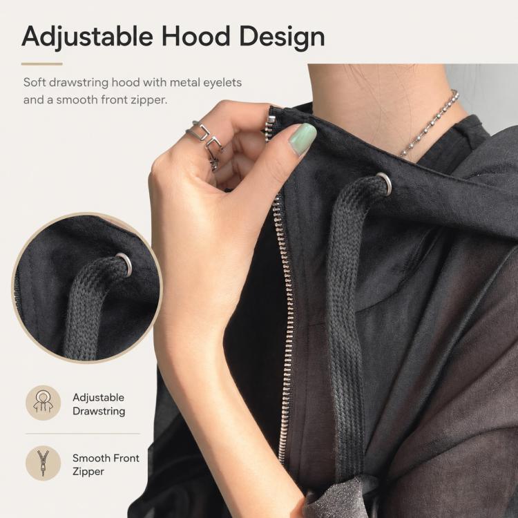 Lightweight Hooded Sun Protection Women Coat, Size:Free Size(Black) - Image 5