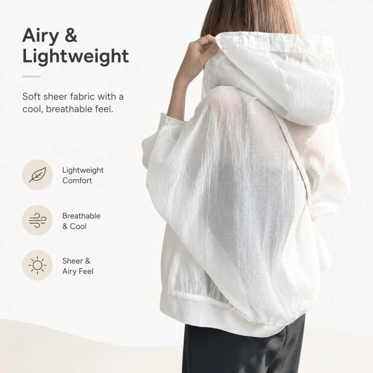 Lightweight Hooded Sun Protection Women Coat, Size:Free Size(Grey) - Image 3