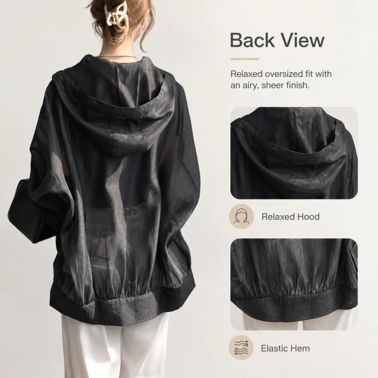 Lightweight Hooded Sun Protection Women Coat, Size:Free Size(Grey) - Image 4