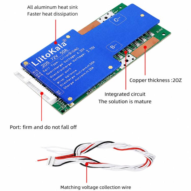 LiitoKala 20-cell 3.7V Ternary Lithium Battery BMS Electric Vehicle Battery Protection Board(20S-60V 50A) - Image 3