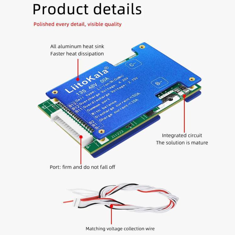 LiitoKala BMS 13-cell Lithium Battery Protection Board(13S-48V 50A) - Image 4