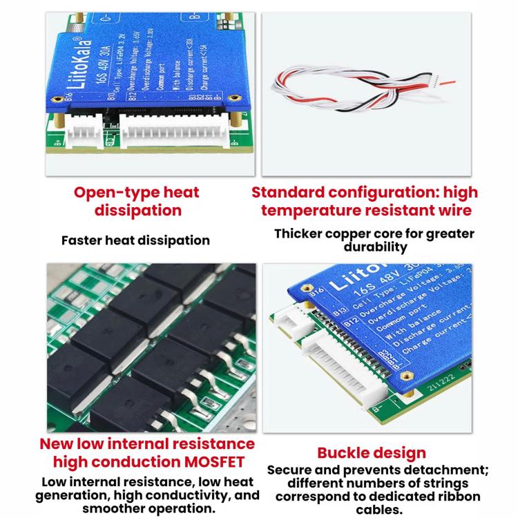 LiitoKala BMS Lithium Iron Phosphate Same-Port Balancing Battery Protection Board(16S-48V 30A) - Image 5