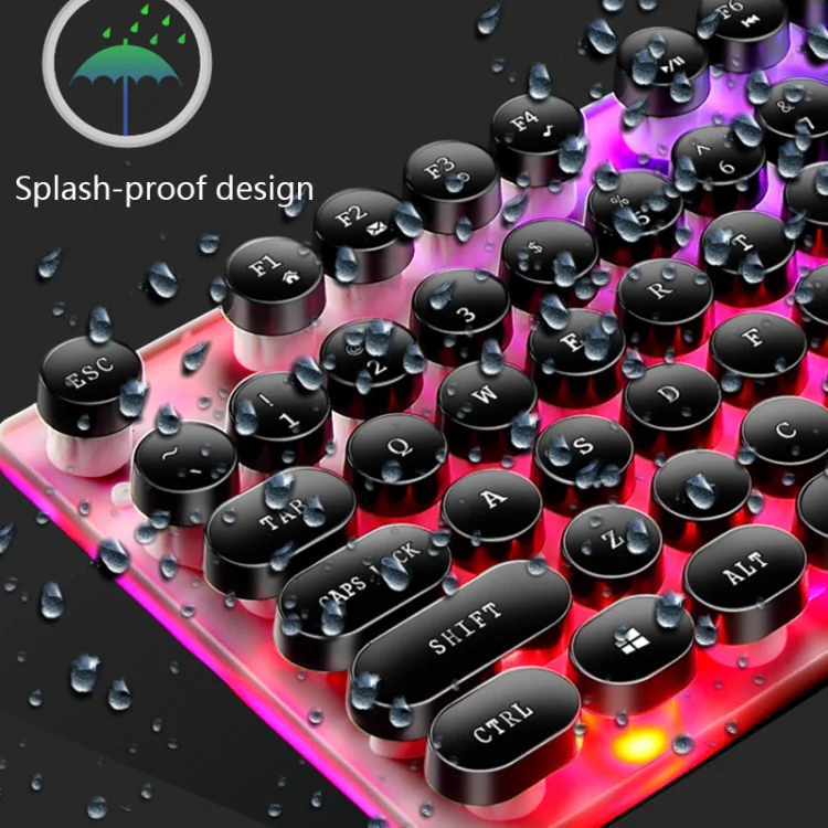 LIMEIDE GTX300 104 Keys Retro Round Key Cap USB Wired Mouse Keyboard, Cable Length: 1.4m, Colour: Punk Set Black - Image 6