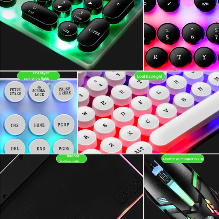 LIMEIDE GTX300 104 Keys Retro Round Key Cap USB Wired Mouse Keyboard, Cable Length: 1.4m, Colour: Punk Set White - Image 5
