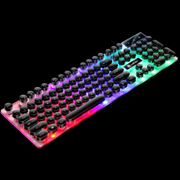 LIMEIDE GTX300 104 Keys Retro Round Key Cap USB Wired Mouse Keyboard, Cable Length: 1.4m, Colour: Punk Single Keyboard Black - Image 2