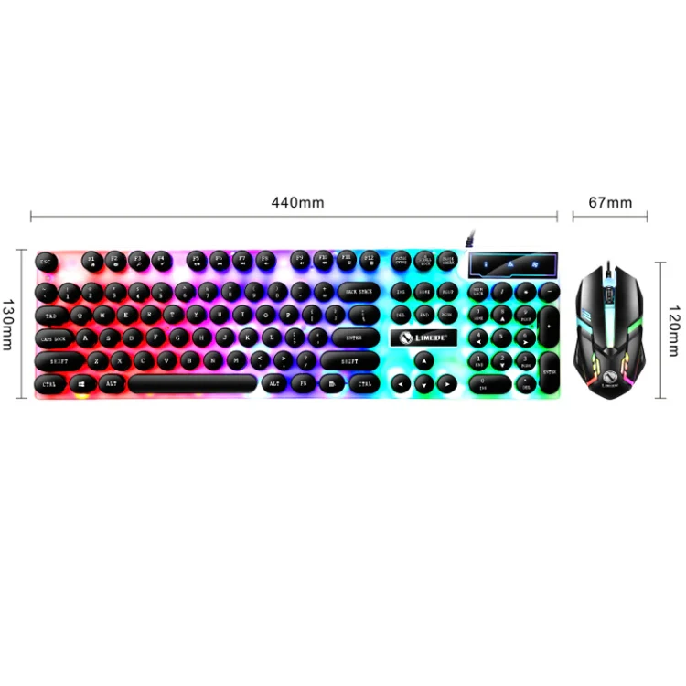 LIMEIDE GTX300 104 Keys Retro Round Key Cap USB Wired Mouse Keyboard, Cable Length: 1.4m, Colour: Punk Single Keyboard White - Image 3
