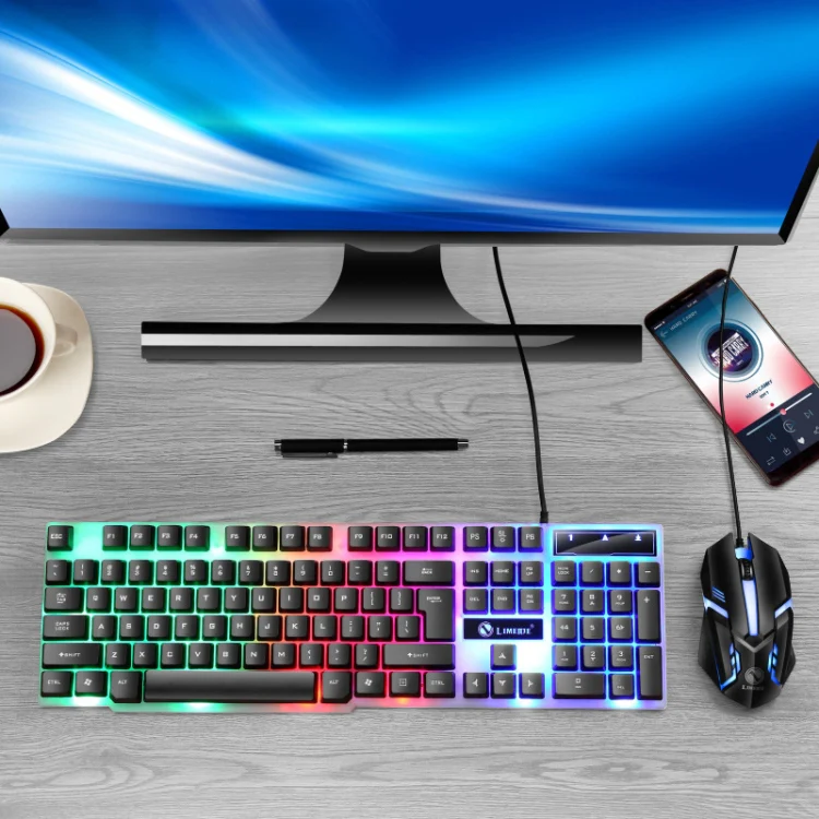 LIMEIDE GTX300 1600DPI 104 Keys USB Rainbow Suspended Backlight Wired Luminous Keyboard and Mouse Set, Cable Length: 1.4m(Black) - Image 2