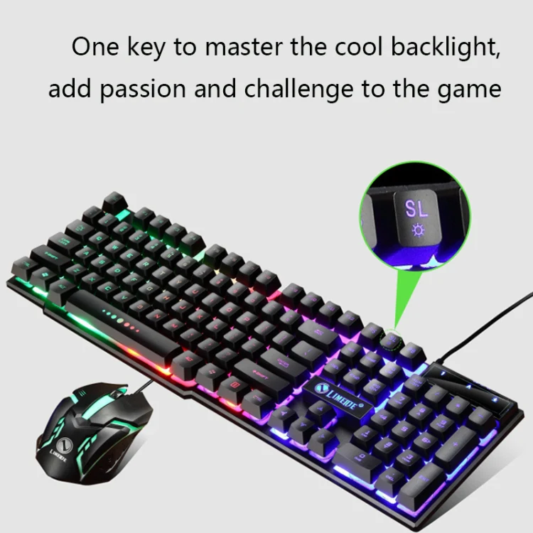 LIMEIDE GTX300 1600DPI 104 Keys USB Rainbow Suspended Backlight Wired Luminous Keyboard and Mouse Set, Cable Length: 1.4m(White) - Image 5