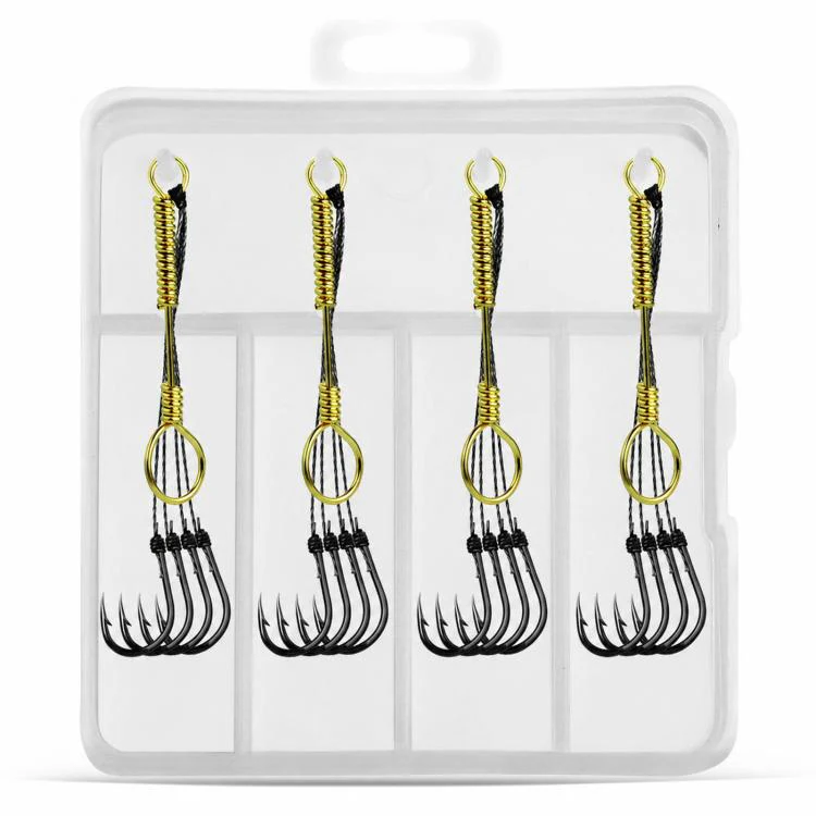 LINNHUE 4pcs /Box Carp Fishing Hooks Hand Tied High Carbon Steel Chinu Hooks With Bait Spring, Spec: No. 0.3(Black)