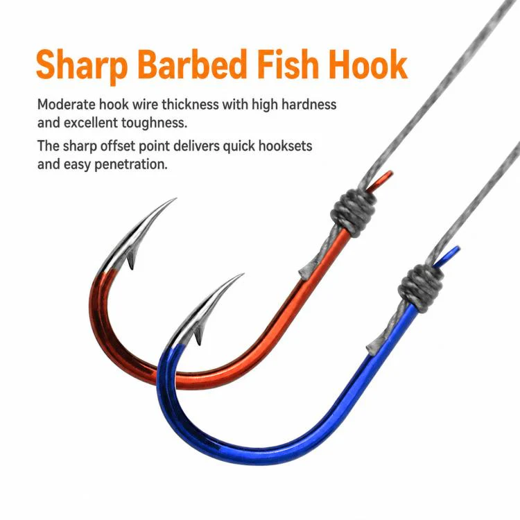 LINNHUE 4pcs /Box Carp Fishing Hooks Hand Tied High Carbon Steel Chinu Hooks With Bait Spring, Spec: No. 0.3(Blue) - Image 3
