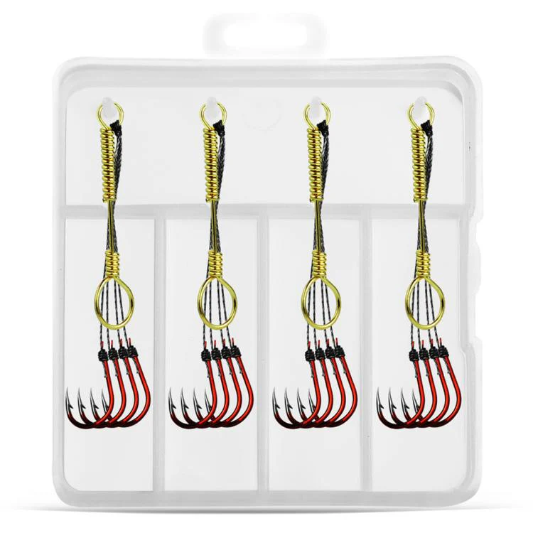 LINNHUE 4pcs /Box Carp Fishing Hooks Hand Tied High Carbon Steel Chinu Hooks With Bait Spring, Spec: No. 0.3(Red)