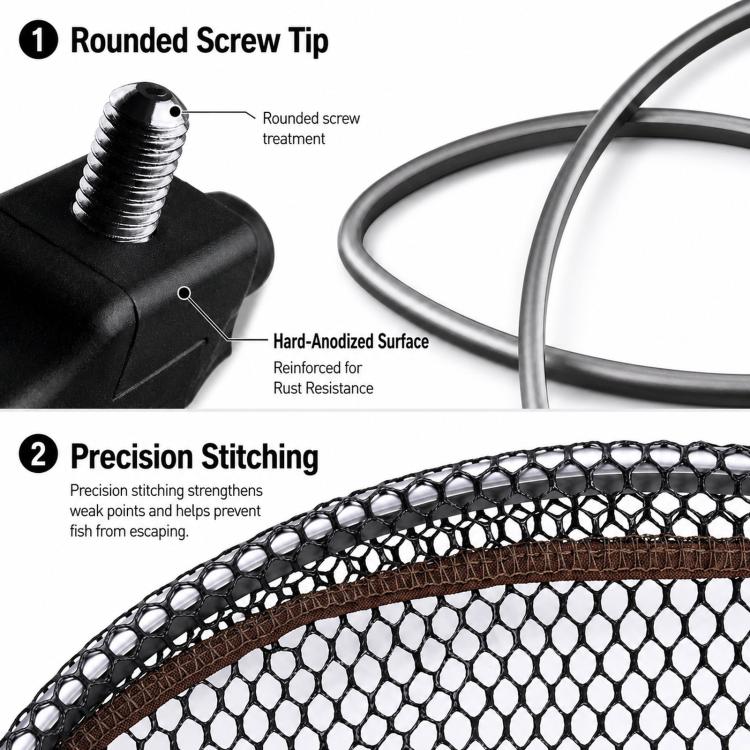 LINNHUE Foldable Rubber Coated Fishing Landing Net Head Anti-Snag Aluminum Alloy Frame Fly Fishing Mesh, Spec: 35cm(Black) - Image 9