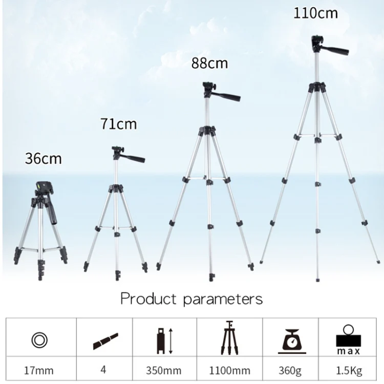 Live Broadcast Tripod 4-Section Folding Legs Aluminum Alloy Tripod Mount with U-Shape Three-Dimensional Tripod Head for DSLR & Digital Camera, Adjustable Height: 35-106cm - Image 3
