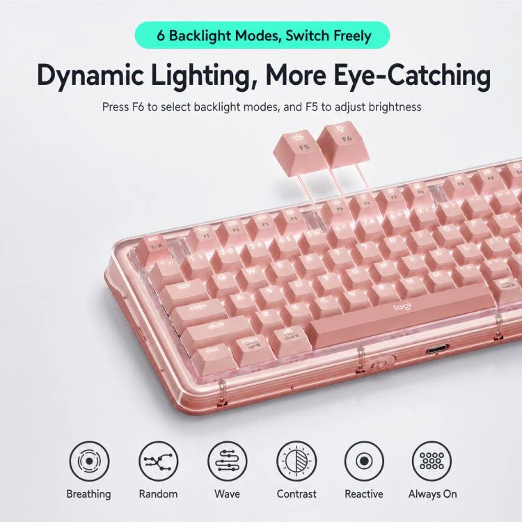 Logitech ALTO KEYS K98S Plus Custom Tri-Mode Wireless Mechanical Keyboard(Pink) - Image 6