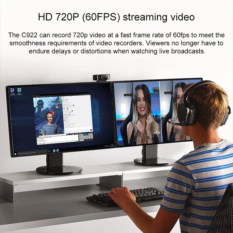 Logitech C922 HD 1080P Auto Focus Webcam with 2 Omnidirectional Microphones - Image 7