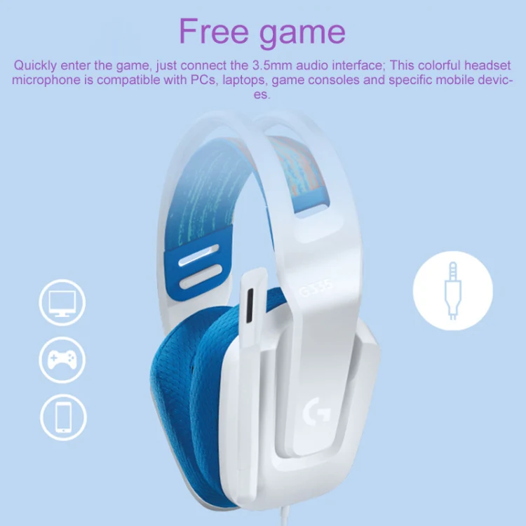 Logitech G335 Foldable Wired Gaming Headset with Microphone (White) - Image 7