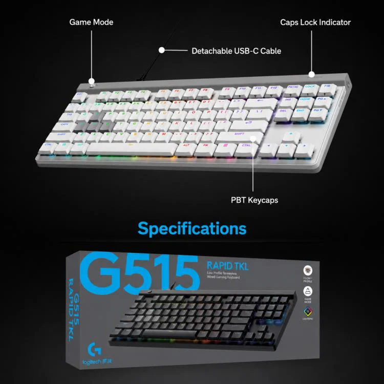 Logitech G515 RAPID TKL Magnetic Switches Wired Gaming Keyboard(White) - Image 12