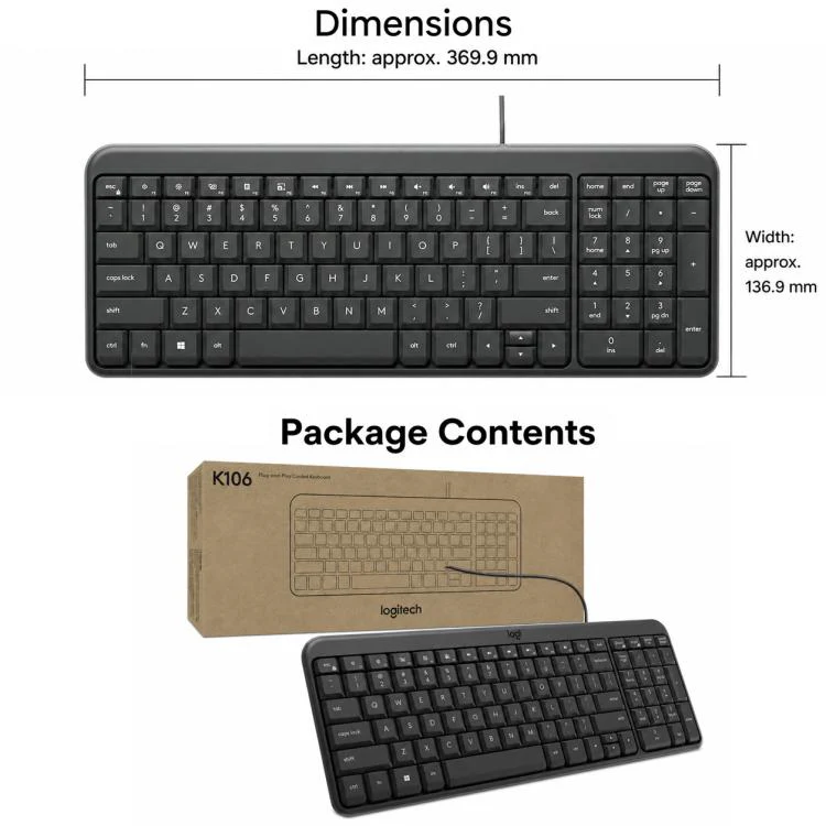 Logitech K106 USB Waterproof Splash Wired Keyboard(Black) - Image 10