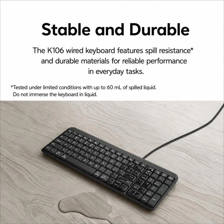 Logitech K106 USB Waterproof Splash Wired Keyboard(Black) - Image 3
