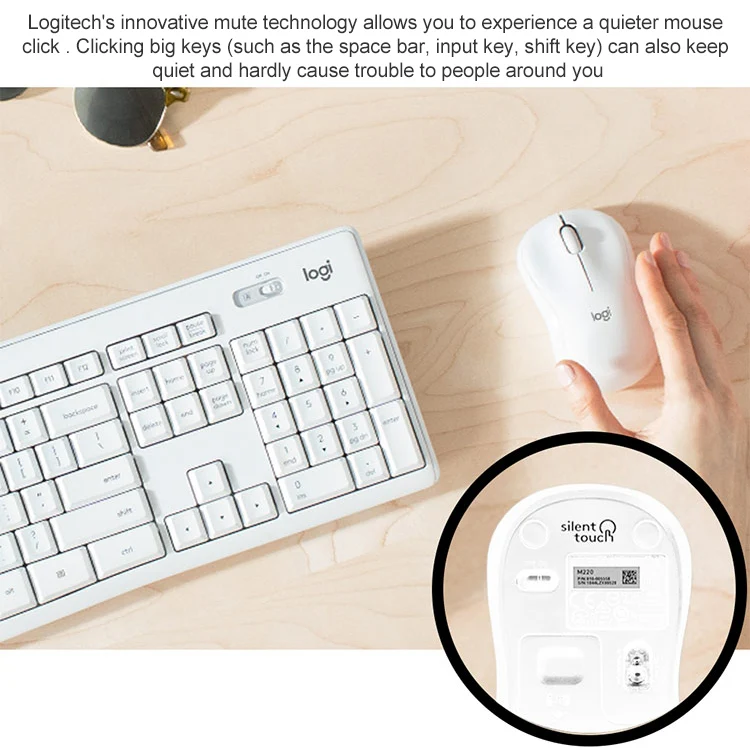 Logitech MK295 USB Wireless Silence Keyboard Mouse Set (White) - Image 4